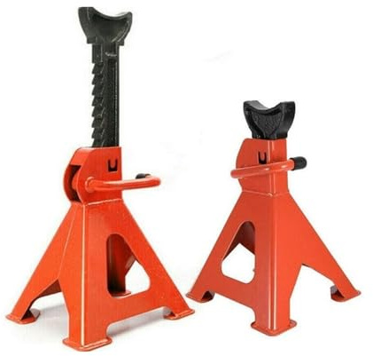 Perel Paire de chandelles à crémaillère, réglables en hauteur, lot de 2, hauteur de levage de 430 mm, 2 tonnes (par pièce), acier, orange