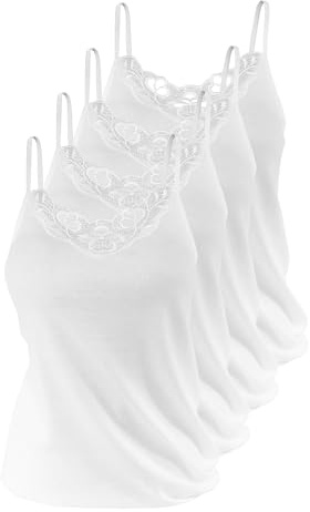 Yenita 4 Stück Damen Unterhemden Spaghettiträger aus Baumwolle mit schöner Spitze, Gr. 44/46