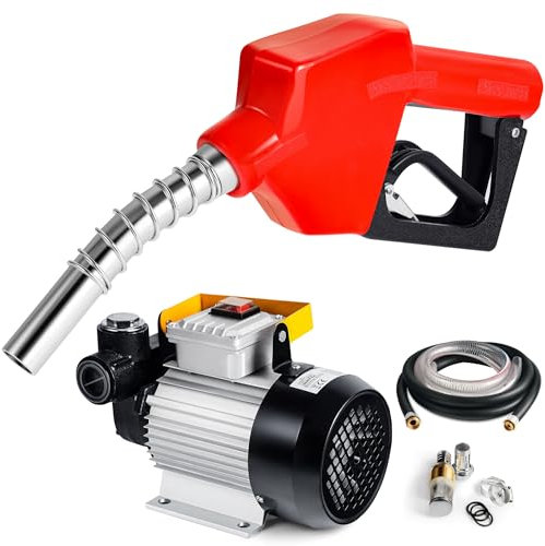 Wiltec Heizöl- und Dieselpumpe 230V/550W 60l/min selbstansaugend Pumpe mit automatischer Pistole, Kraftstoffpumpe, Absaugpumpe