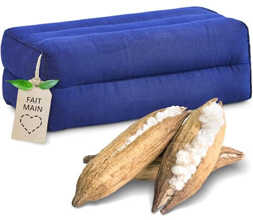 Livasia Coussin Yoga carré uni - 17x34x12cm - Coussin de méditation en kapok, Coussin de Soutien Bolster rectangulaire, Accessoires Yoga Coussin cale-Nuque, Coussin thaï Fait Main (Bleu Uni)