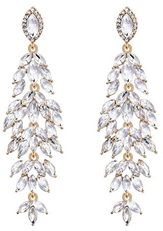 Clearine Boucles d'Oreilles Femme Mariage Mariée Cristal Multiples Feuilles Forme Marquise Clair Ton Doré