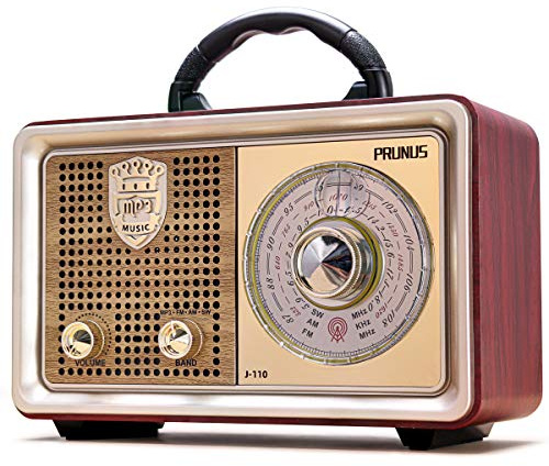 PRUNUS J110 radio retro Bluetooth altavoz portátil AM FM onda corta Radios transistor batería funciona radio vintage con 3 vías fuentes de alimentación, mejoró bajos, tarjeta AUX TF USB disco MP3