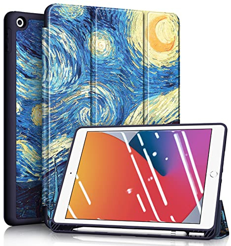 FINTIE Cover per iPad 9a/8a/7a Generazione 10,2 Pollici (2021/2020/2019) | con Portapenne - Sottile Leggero Custodia Posteriore in Morbido TPU con Auto Sveglia/Sonno, Starry Night