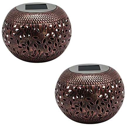 LUMISKY / LUMIJARDIN 2 Stück Teelichthalter Metall Marokkanischer Stil Kupfer LED weiß Riad H 13 cm