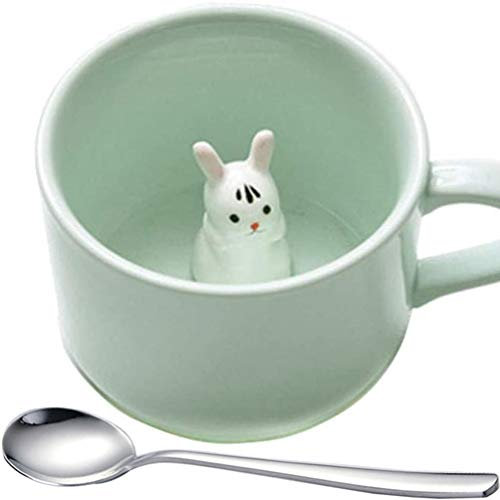 Tasse à café en céramique en forme de lapin 3D - Avec un petit lapin à l'intérieur, figurine créative en céramique à l'intérieur de la tasse à lait pour enfants, décorations pour événement sauvage