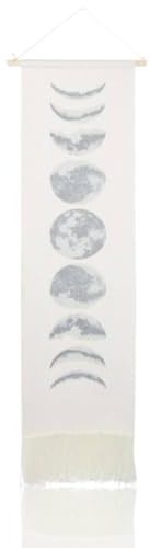 HERCHR Tapiz para colgar en la pared, algodón, lino, luna, tapiz, arte de la pared, decoración del hogar, 47 x 11.8 pulgadas(Blanco)