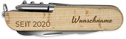 printplanet - Holz-Taschenmesser mit Namen, Initialen oder Wunschtext selbst gestalten - Taschenmesser aus Holz mit Gravur personalisieren - Motiv: Zeit