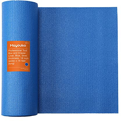 Mayouko Toolbox Drawer Liners, 16 Inch (W) x 16 Feet (L) x 3MM Thick, Professional Cabinet Shelf Liner, Easy Cut Draw Liner Mat, Perfect for Protecting Your Tools, Non-Slip, Blue,