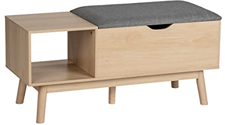 WENKO Sitzbank Edda mit Staufach, Moderne Schuhbank mit Sitzpolster und großzügigem Stauraum für Diele & Flur, Deckel aufklappbar und abnehmbar, in Angesagter Eichen-Optik, 100 x 45 x 40 cm, MDF