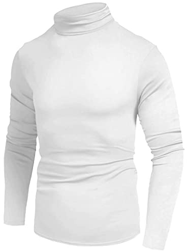 Timuspo herr polotröja tröja långärmad tröja finstickad tröja fritid smal passform basic herr sweatshirt, Vit, XXL