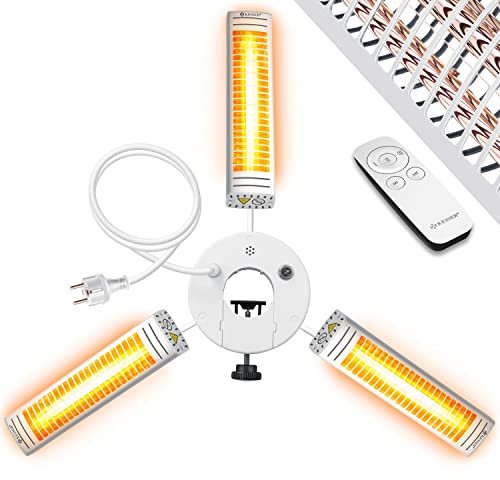 KESSER® Stufa radiante a infrarossi 3000W per terrazzo Riscaldatore a Ombrello al Quarzo per la ristorazione, Stufa radiante per Esterni a infrarossi con Telecomando | Altezza Regolabile, d'Argento