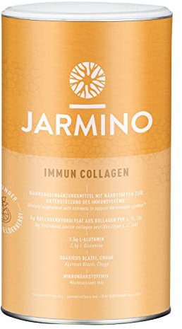 JARMINO Immun Collagen | Kollagen Hydrolysat mit L-Glutamin - Immunsystem stärken | Vitamin C, D, Selen, Zink, Ingwer, Holunder, Vitalpilze | 450g Immun Boost Glutamin Pulver