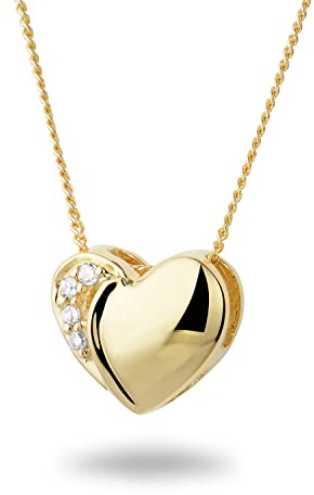 Miore Schmuck für Damen, Kette mit Herzanhänger und 4 glänzenden Diamanten, 0,02 Karat, Halskette aus Weißgold/Gelbgold 18 Karat / 750 Gold, Gold, Diamant
