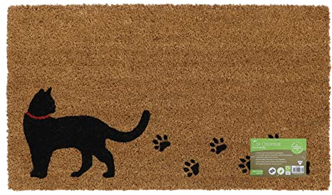JVL Eco-Friendly Latex Backed Coir Door Mat, Kitty Cat