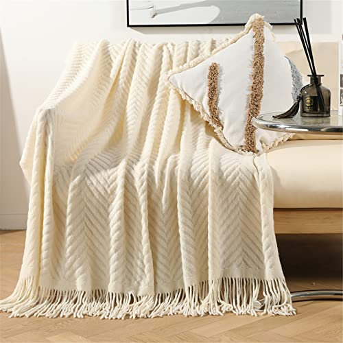 Hayisugal Kuscheldecke Flauschig Super Weiche Boho Decke Flauschig Wolldecke Wendedecke als Sofadecke Fleecedecke Tagesdecke Couchdecke, Beige, 130 x 150cm