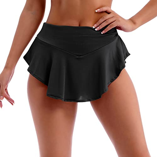 IBAKOM Tennisrock Damen Sportrock Tenniskleid Rock mit Hose drunter Minirock Skort Golf Yoga Jogging Poledance Tennis-Shorts für Damen Rüschen Activewear Rave Festival Outfit