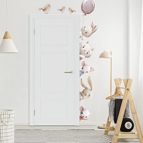 INSPIO Wandtattoo Tiere über der Tür Maus Katze Hasen Vögel Aufkleber Kinderzimmer Junge Mädchen Wandsticker Textil Babyzimmer Kinderzimmer (N.1. - NACH RECHTS)