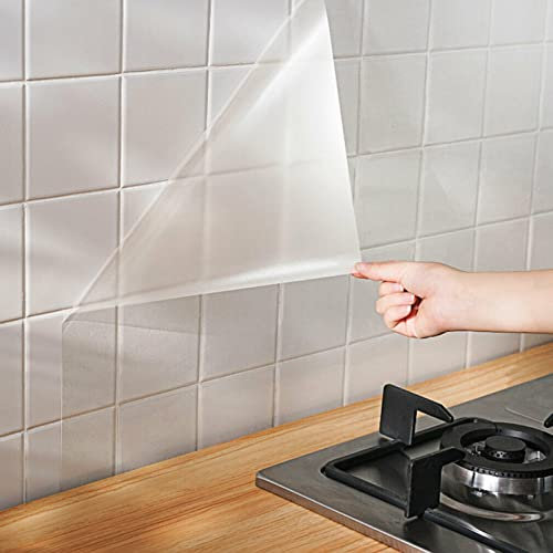 URPIZY Pellicola adesiva trasparente per mobili, 60 cm x 300 cm, foglio di plastica trasparente, impermeabile, protezione da schizzi, pellicola protettiva in PVC per piastrelle
