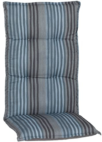 NYVI Hochlehner Auflagen Piemont 4er Set - 118x46x8 cm Blaue Streifen - Extra Starker 8cm Sitzpolster - Gartenmöbel Auflagen mit Halteband & Bindebändern