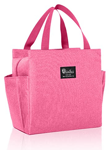 UESDU Insulated Lunch Bag, Pink Lunch Bags for Women Portable Pack Lunch Bag Adult Cooler Bag Lunch Box Container Organizer with Bottle Holder for Work School Picnic