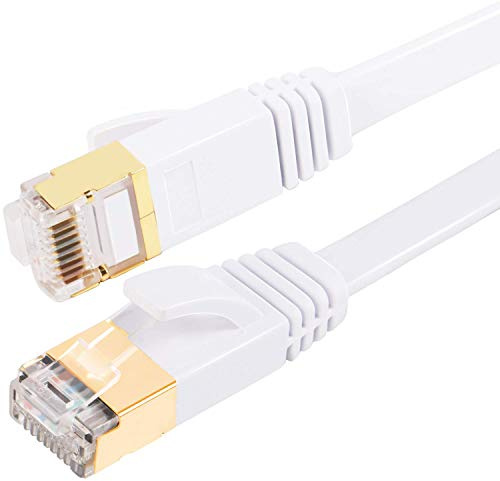 Fumitt Câble Ethernet Cat 8 3M,Câble réseau internet plat Gigabit RJ45 Lan haute vitesse 40Gbps 2000MHz pour Commutateur,Routeur,Modem,Xbox,PS4,boîtier TV(Blanc)