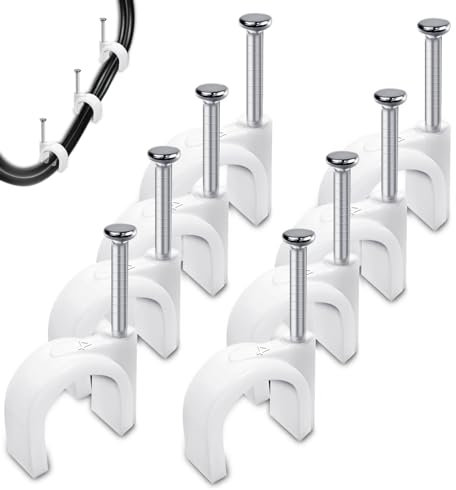Kabelschellen Nagelschellen 4 mm Kabelklemmen 300 Stück Kabelhalter Wand zum schrauben Kabelbefestigung Halterungen Cable Clips mit Eingestecktem Nagel für Wall Wire Organiser Starkstromkabel(Weiß)