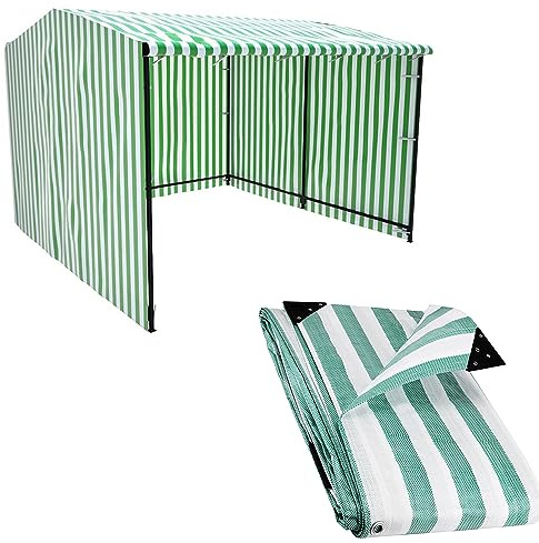 My ShopFittings Ltd 170gsm Heavy Duty Striped Tarpaulins - Waterproof Versatile Outdoor Market Stall Sheet Cove (GREEN AND WHITE, 3.5M X 5.5M (12' X 18'))
