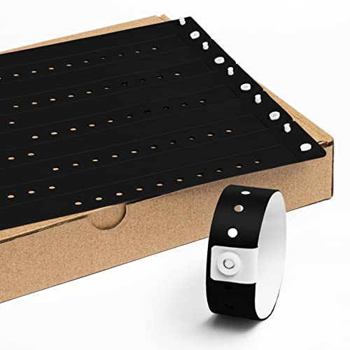 Einlassbänder aus Vinyl ohne Aufdruck 1000 Stück - 19x255 mm Schwarz | Events und Party Eintrittsbänder - Wasserdicht Festival Armbänder - Club Bänder mit individuell nummeriert