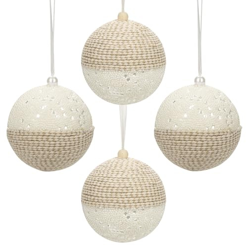 Arborus Boho Christbaumkugeln 12 cm Strick Weihnachtsbaumkugeln 4pcs Kugeln Weihnachtskugel mit Seil Weihnachtsdeko Christbaumanhänger Tannenbaumskugeln Weihnachtsbaumschmuck für Christbaumdeko