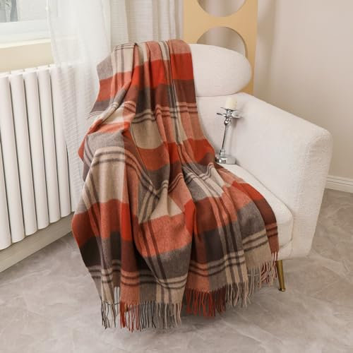 Temminc 100% Wool Throw Blanket,Super Soft Lightweight Blanket for Couch
