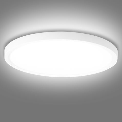 Deckenlampe LED Deckenleuchte Flach 48W - 6500K 3600LM Modern Ultra Dünn Deckenlampen IP44 Wasserfest Badezimmer Lampe Decke Küchenlampe Ø40CM Weiß LED Deckenleuchte Rund für Küche Keller Schlafzimmer