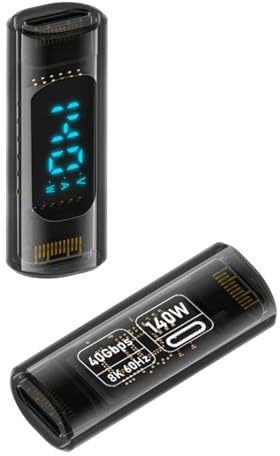 QIANRENON USB4.0 C Vollfunktion Digitaler Display Adapter Koppler USB Typ C 4.0 Buchse auf Buchse Monitor Ladung Anschluss, Anzeige Spannung/Leistung, für 40Gbps PD140W 8K@60Hz Thunderbolt 3/4, 2Pcs
