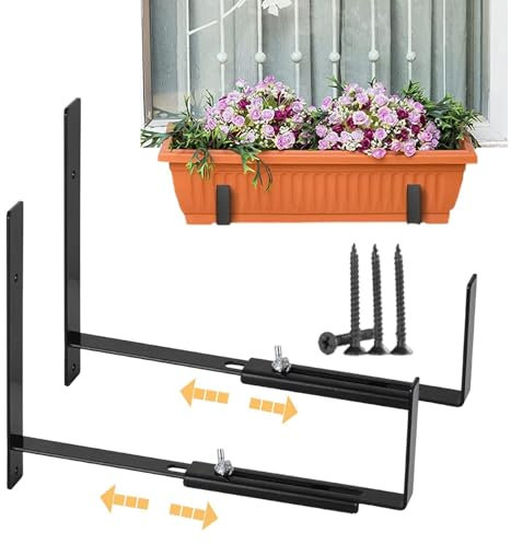 Generisch Balkonkästen Pflanzgefäße | Strapazierfähige Wandhalterung Für Blumenkästen Mit Verstellbarer Breite | Universelle -Blumenkastenhalterungen, Gartenbedarf