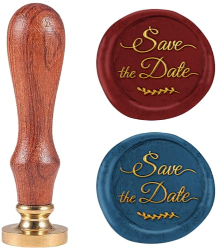 DELORIGIN Sceau de Cire de 25mm avec Mots Enregistrer la Date Tampons de Scellement Rétro Tampon de Scellement à Tête en Laiton Amovible pour Enveloppe Carte Lettre Emballage de Mariage Décor