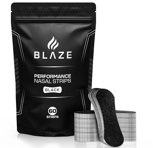Performance Nose Strips for Breathing (60 Count) - Oil & Sweat Proof Adhesive - Athletic Nasal Strips for Snoring & Sleeping - Black, Wide, Universal Fit, Extra Strength Snoring Solution for Sleep