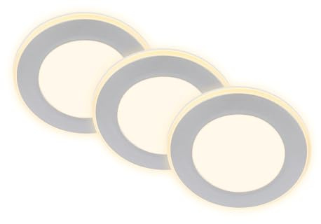 BRILONER - 3er Set LED Einbaustrahler 230V mit Nachtlichtfunktion, Flächen und Ringe sep. schaltbar, Speicherfunktion, LED Spot, flach, Deckenspots, Einbauleuchten, Wohnzimmer, 93x30mm, Chrom-Matt