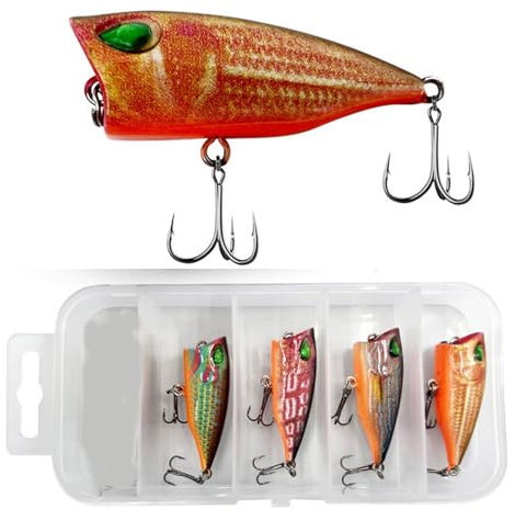 XINGLIDA 5 Stück Schwimmende Köder Popper Köder Topwater Angelköder Kunststoff Hardbait Fischen Künstliche Harte Köder Popper Wobbler
