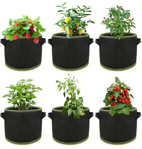CAINCAY Växtpåse 6 stycken 5 gallon fleece-tyg planteringspåse potatispåse, 20 l planteringspåsar med handtag växtpåse tillväxtpåsar för tomater grönsaker blommor växter