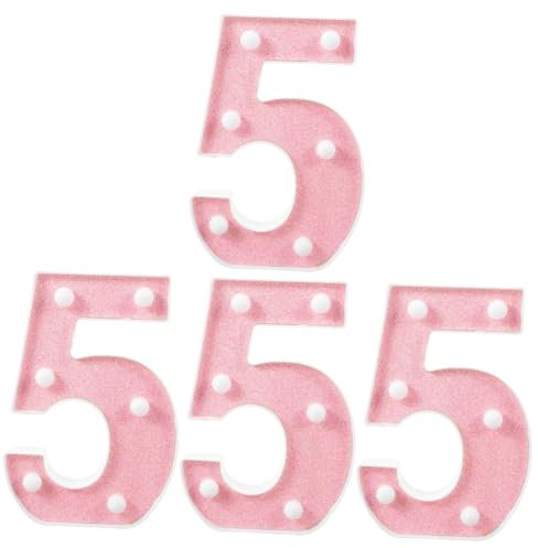 Ciieeo 4 Pièces Chiffres Lumineux Ampoules à LED Porte Ampoule LED Numéros De Maison Panneau D'adresse Solaire Rétro-éclairé Illuminé Lumière Numéro Autocollants Dirigé Rose Plastique