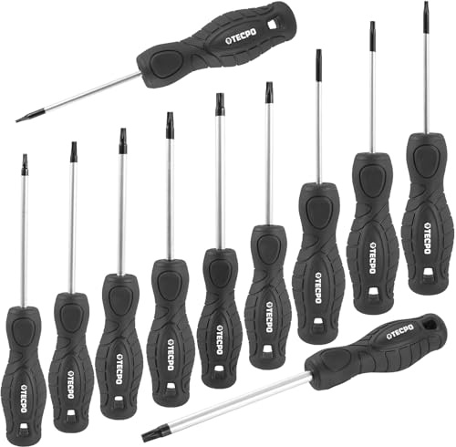 TECPO Schraubendreher Satz 11-teilig, magnetischer Schraubenzieher in hochwertiger S2-Stahl Ausführung (T6-T40) für Torx Schrauben