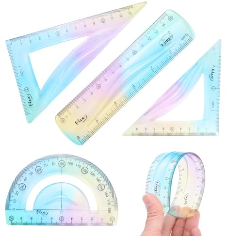 sourcing map Set di 4 righelli triangolari da 15 cm, in plastica, flessibili, dritti, metrici, morbidi, pieghevoli, geometrici, goniometri, triangolari, per casa e ufficio