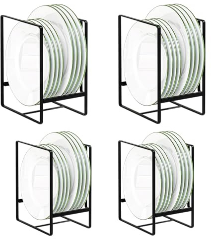 QUMENEY 4 Pack Plate Storage Racks Plate Holders Organizers (Black)