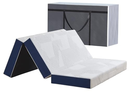Hiimgo Klappmatratze, 75 x 195 x 10 cm – abnehmbarer Bezug, atmungsaktiv, waschbar, Gästematratze, faltbar, aus Memory-Schaum, Transporttasche – perfektes Klappbett für 1 Person
