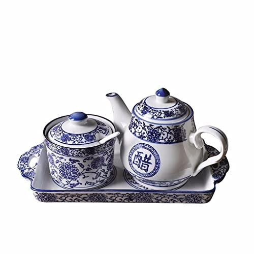 ABBNIA Lata de condimentos, vinagrera de cerámica con Tapa, aceitera, Estilo Retro Chino, para Restaurante, condimentos, hogar