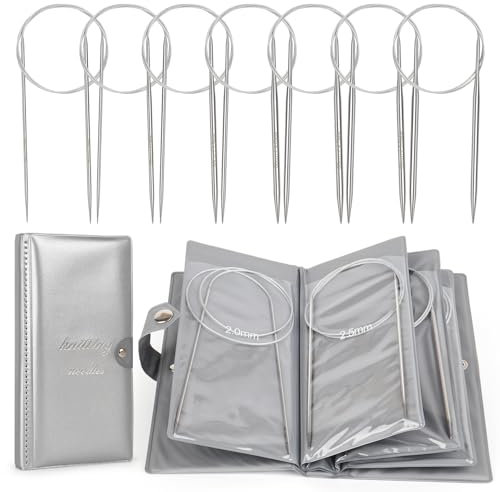 Coopay Rundstricknadel-Set, 80 cm, Metall-Rundnadel-Set mit Etui, 2,0–5,0 mm Rundstricknadel für Anfänger, lange Rundstricknadeln für Decken, Schals oder große Projekte