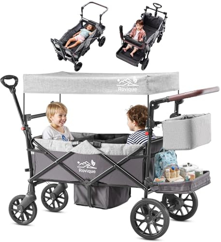 Carrello per 2 bambini, passeggino pieghevole per bambini piccoli con tetto e vassoio rimovibile, porta con cerniera, cintura a 5 punti, maniglia regolabile, carrello con sedile (grigio)