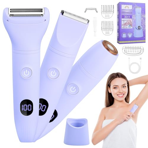 Afeitadora Mujer, Kit Electrica para Cara, 3 en 1 Rasuradora zona Intima, Uso en seco y Húmedo, LED DISPLAY, Recargable Afeitadora Shaver Maquina de Depilar para Cara, Axilas, Piernas, Bikini