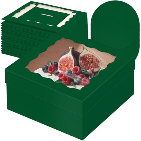 Gcardist Lot de 5 boîtes à gâteau de 30,5 x 30,5 x 15,2 cm - Vert profond - Avec fenêtre et 5 planches rondes de 30,5 cm - Conteneurs à gâteau de 30,5 cm