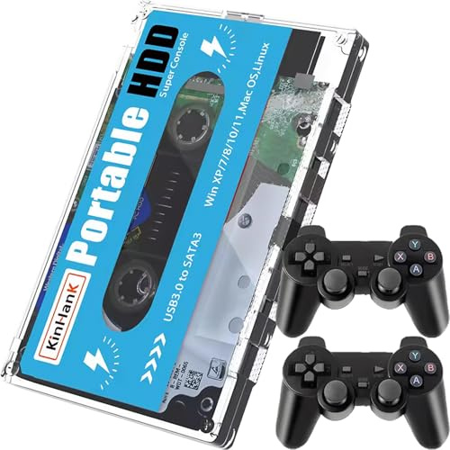 Kinhank - Disco Duro Externo portátil 500 GB HDD Integrado con +111.000 Juegos, Sistema Batocera 33 con más de 80 emuladores clásicos y AAA, soporta Windows y MacOS - SVP Game (500 GB + 2 Mandos BT)