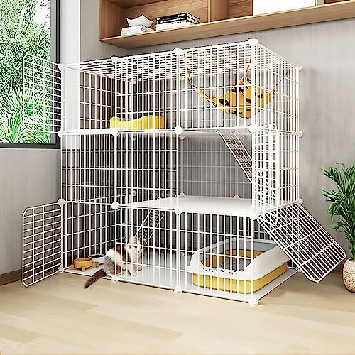 Caza de Gato de Bricolaje de 3 Niveles, el Interior de Animal pequeño Puede Mover la Jaula de Metal Desmontable, Las perreras Gatos Cajas de Gatito de Ejercicios Grandes (tamaño: 111x49x109) YYuan